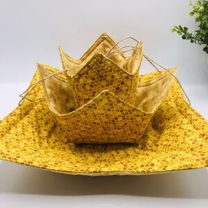 Microwave Bowl Cozy Reversible, Honeycomb Print 3 Piece Set, Bowl, Pint, Plate